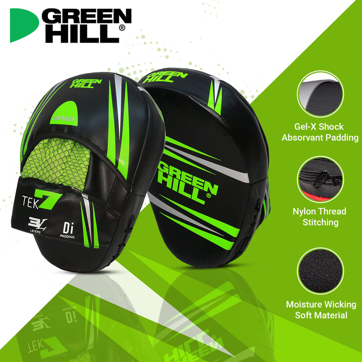 TEK-7 Focus Mitts – Curved Design with GEL-X Shock Absorbent Padding in Artificial Leather