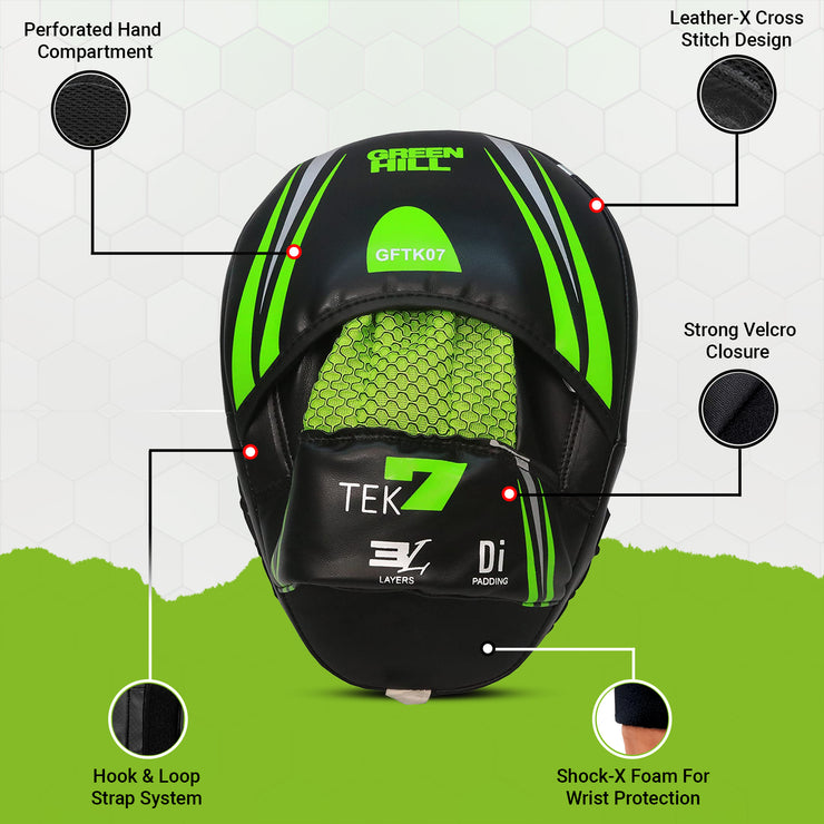 TEK-7 Focus Mitts – Curved Design with GEL-X Shock Absorbent Padding in Artificial Leather