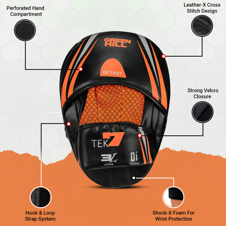 TEK-7 Focus Mitts – Curved Design with GEL-X Shock Absorbent Padding in Artificial Leather
