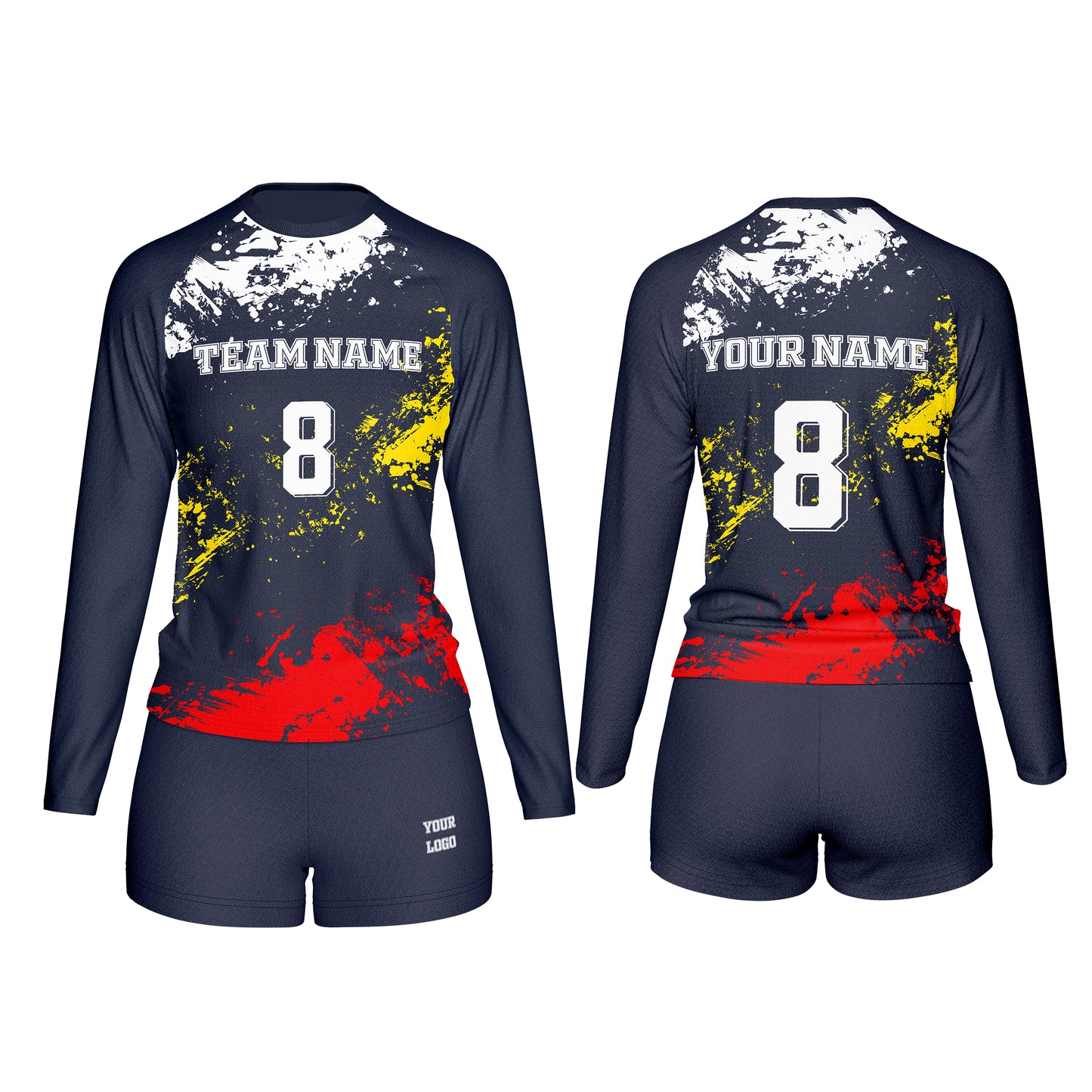 Custom Volleyball Uniform - Abstract Splatter Design - Personalized Kit