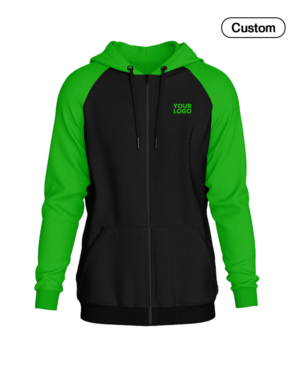 Custom Full-Zip Hoodie - Raglan Solid - Personalized Zipper