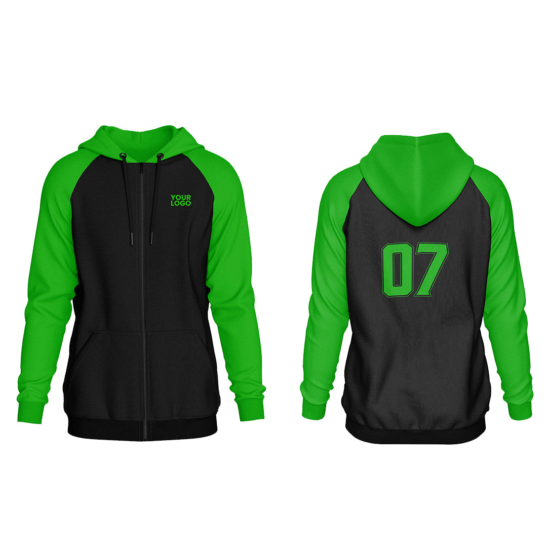 Custom Zipper Hoodie - Raglan Solid - Personalized Wear