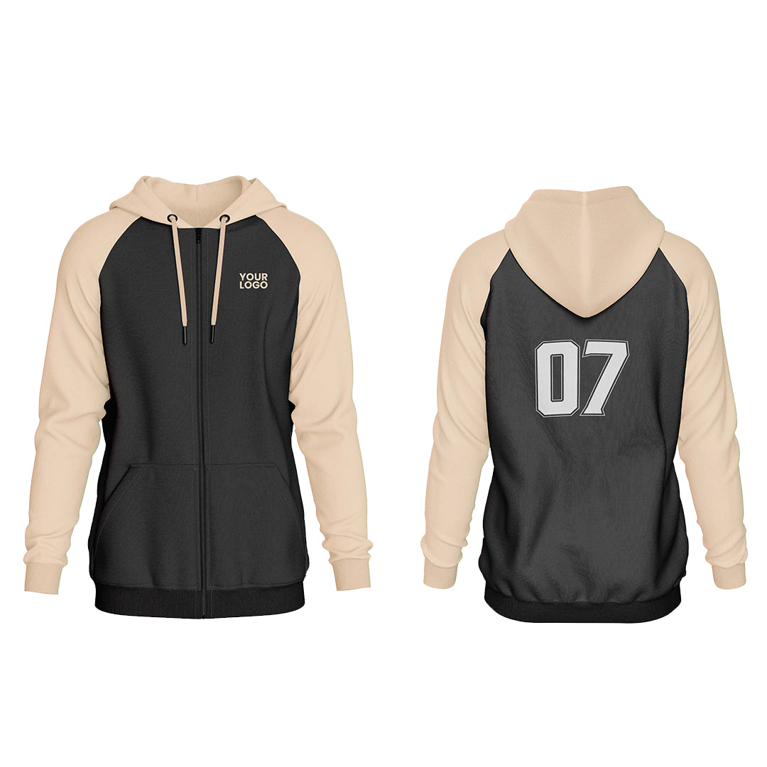 Custom Zipper Hoodie - Raglan Solid - Personalized Wear