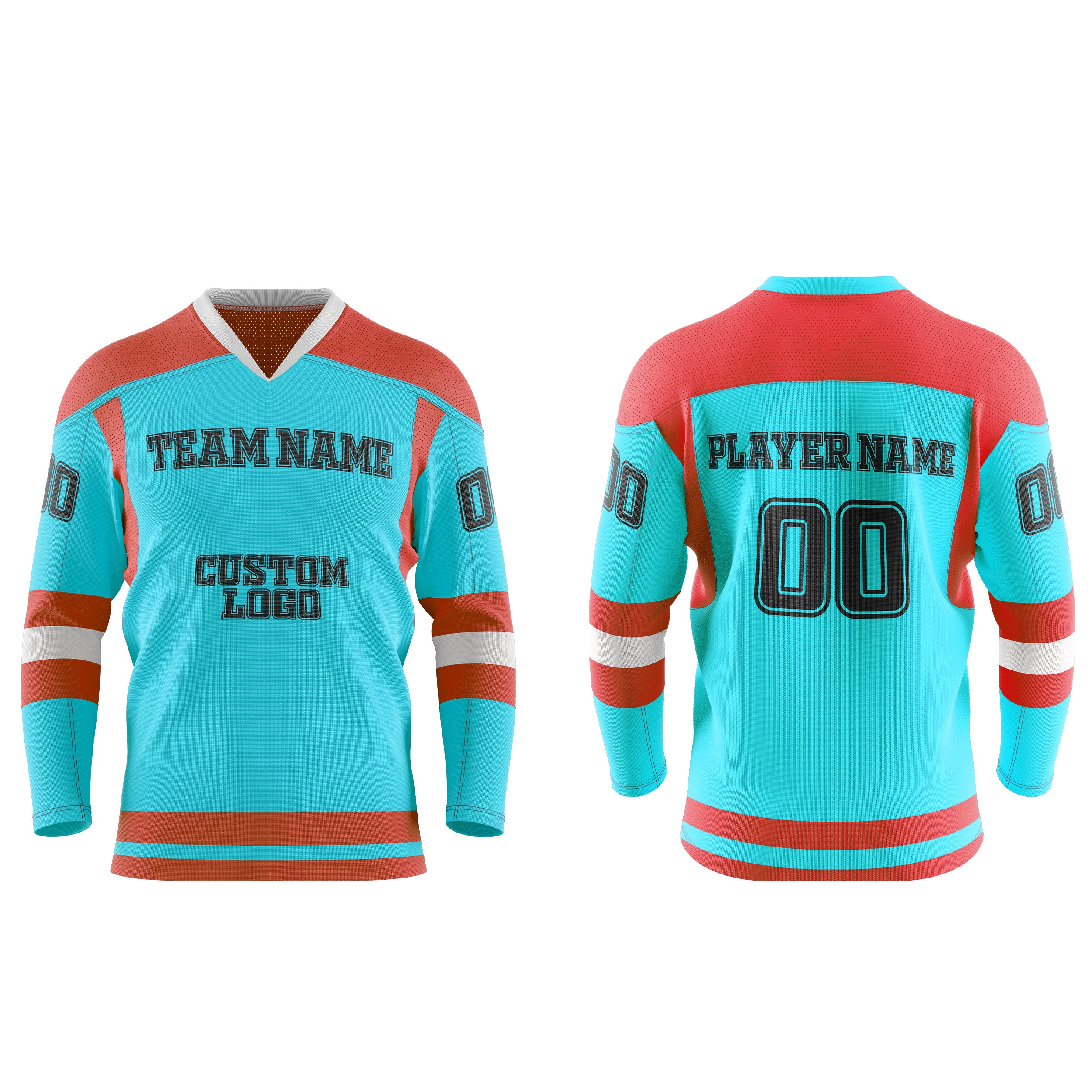 Ice Hockey Jerseys – Custom Cyan/Red