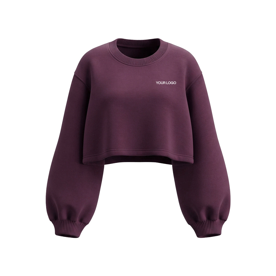 Custom Cropped Sweatshirt - Balloon Sleeve Loose Hem - Personalized