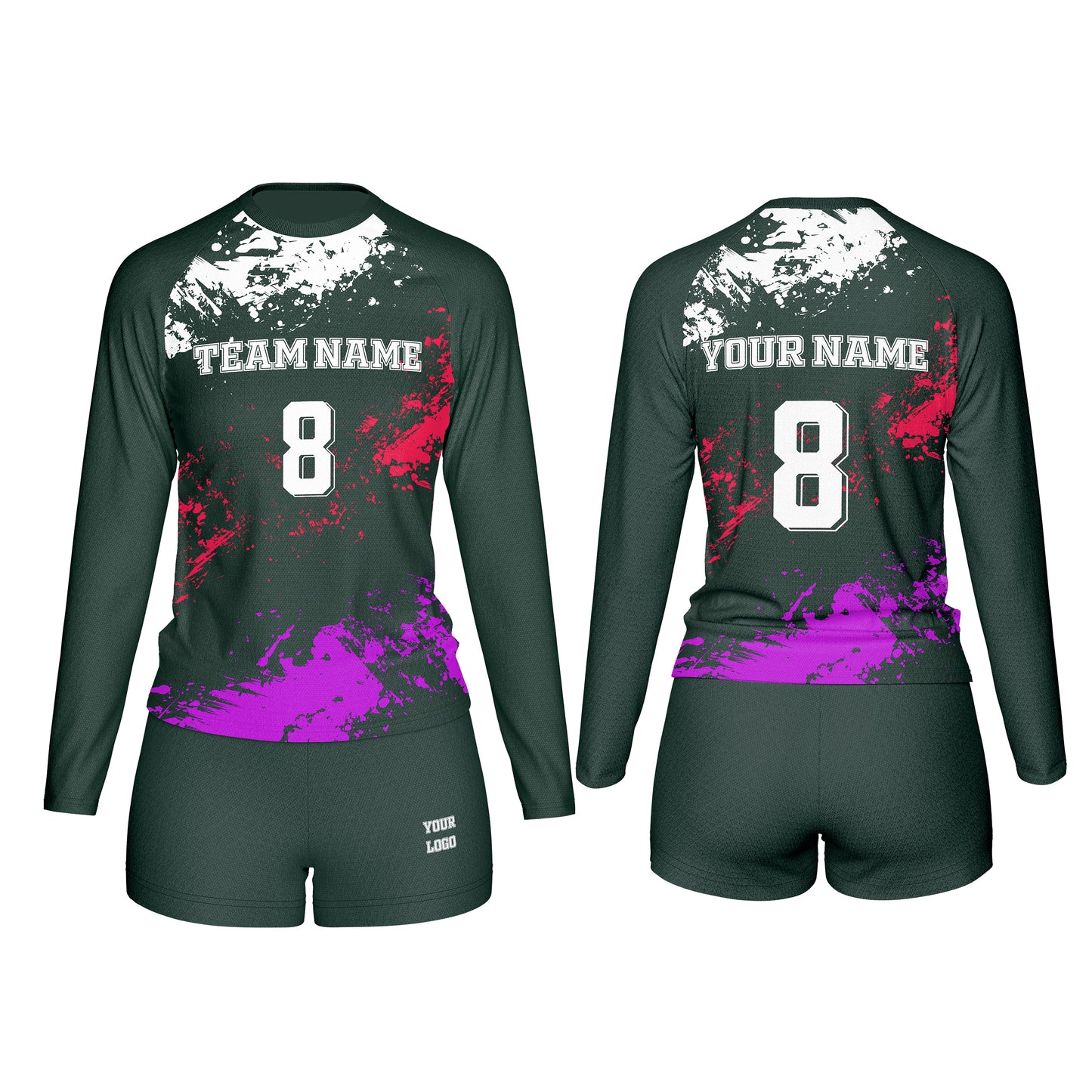 Custom Volleyball Uniform - Abstract Splatter Design - Personalized Kit