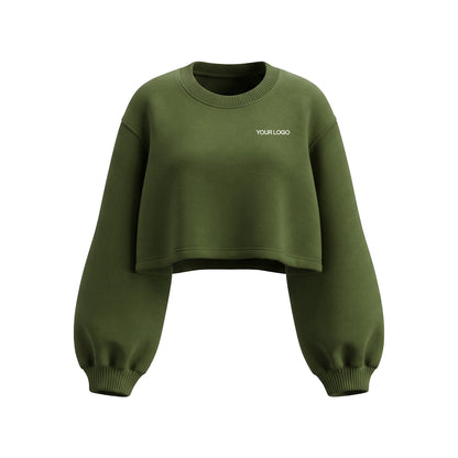 Custom Cropped Sweatshirt - Loose-Hem Balloon Sleeve - Personalized