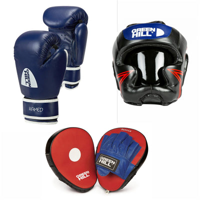 Boxing Gloves HAMED + Focus Mitts BEST + Head Guard STAR
