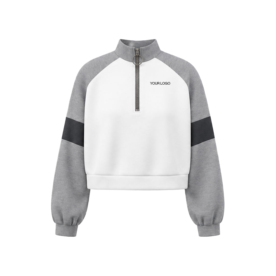 Custom Cropped Sweatshirt - Quarter Zip Raglan Band - Personalized