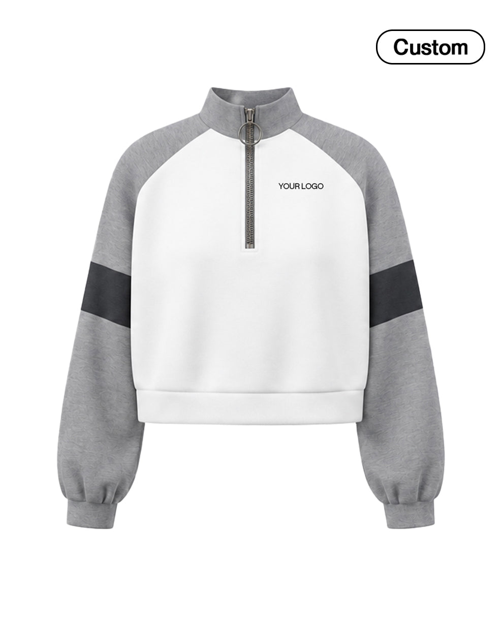 Custom Cropped Sweatshirt - Quarter Zip Raglan Band - Personalized