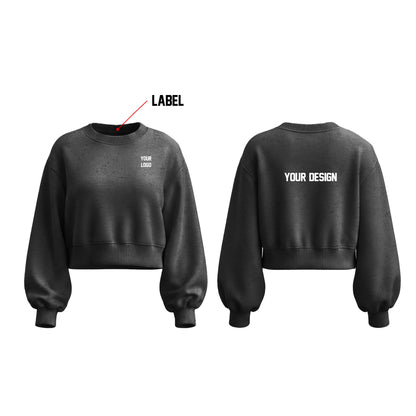 Custom Cropped Sweatshirt - Balloon Sleeve Loose Hem - Personalized