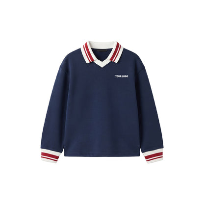 Custom Boys Sweatshirt - Striped Polo Collar & Cuffs - Personalized