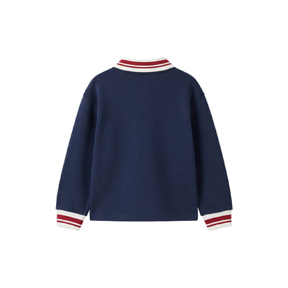 Custom Boys Sweatshirt - Striped Polo Collar & Cuffs - Personalized