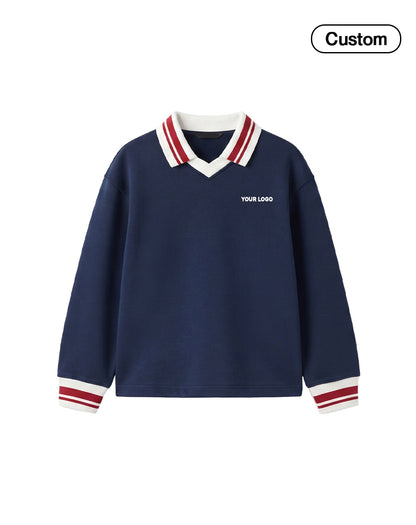Custom Boys Sweatshirt - Striped Polo Collar & Cuffs - Personalized
