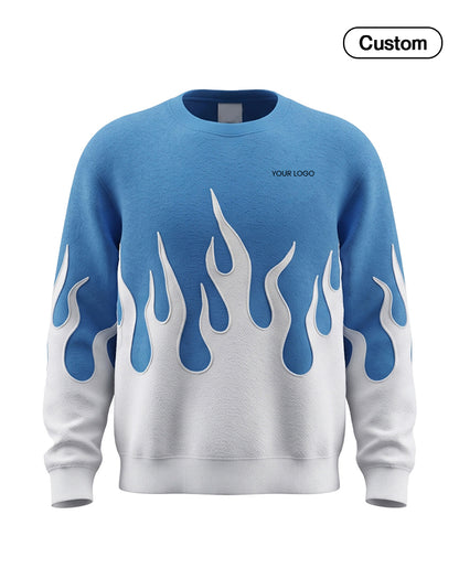 Custom Men Sweatshirt - Silver Flame Graphic - Personalized Crewneck